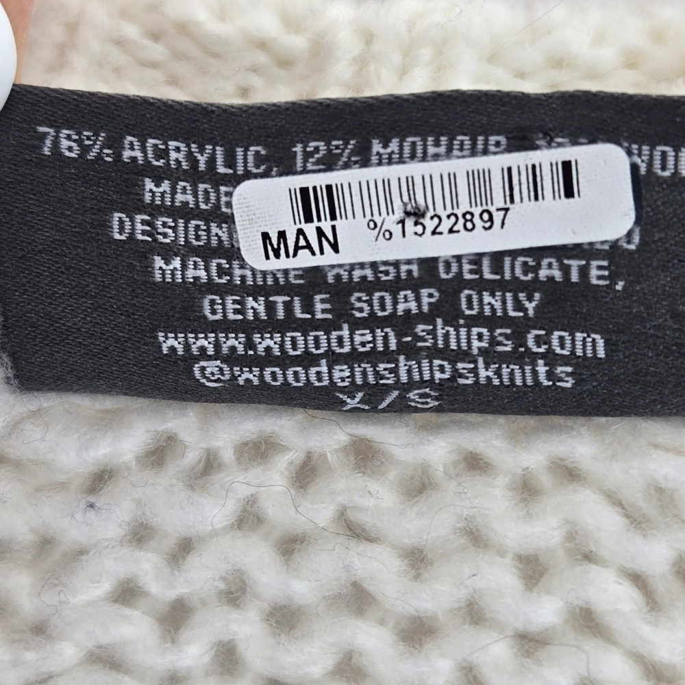 Wooden Ships Camo Star Raglan Crew Sweater Cream Mohair Blend XS S Oversized - Picture 6 of 10